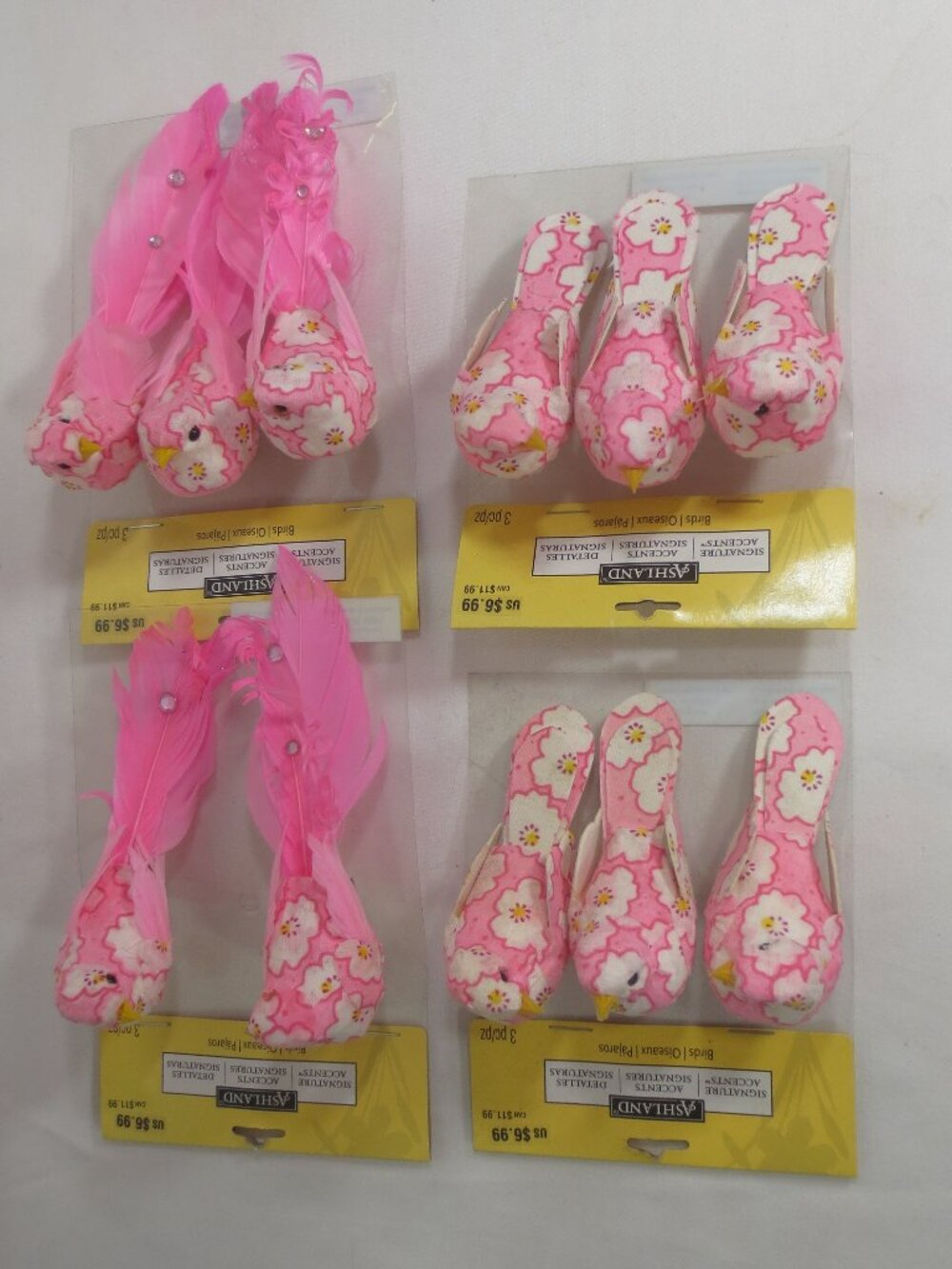 NEW Lot of 4 Ashland Bird Accents Pink White Clip On Floral Decoration 11 Total